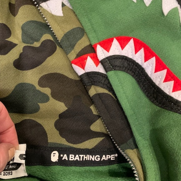 Bape A Bathing Ape Green Double Hood Shark Hoodie - Picture 4 of 8